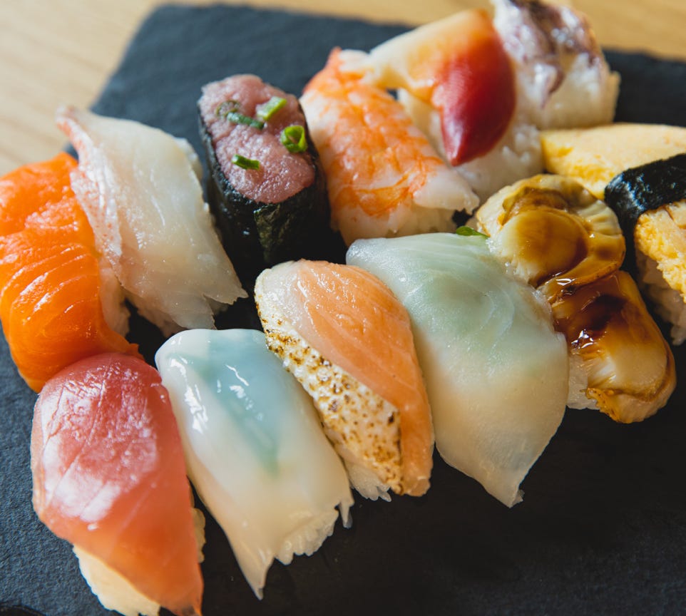 Delicious sushi with raw fish